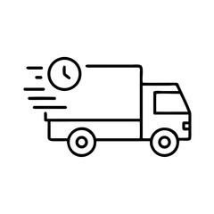 fast delivery truck icon in thin line style, express delivery symbol on white background, vector illustration eps10