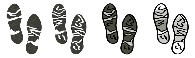 footprints icon set with army pattern. shoes sole, Vector Illustration