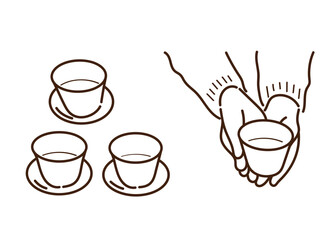 シンプルな線画の湯呑みを持つ手のイラスト