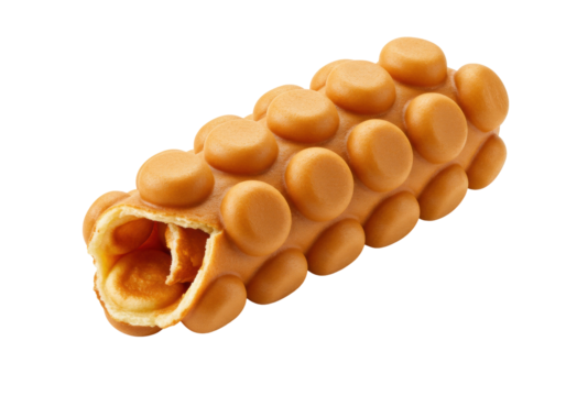 Delicious bubble waffle isolated PNG, Hong Kong street food with crispy egg puffs on transparent background, sweet dessert for snack time