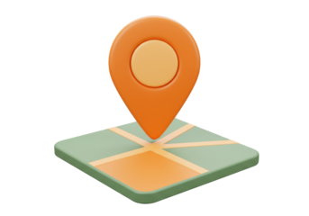 3D map pin isolated PNG on transparent background, location pointer icon for navigation and travel apps, orange and green color scheme