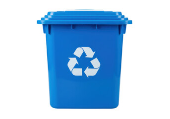 Blue recycling bin PNG isolated on transparent background, container for waste sorting and environmental protection, eco-friendly lifestyle
