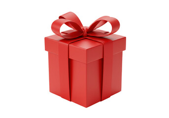 Red gift box with ribbon isolated PNG, present for Christmas, birthday, or special occasion on transparent background
