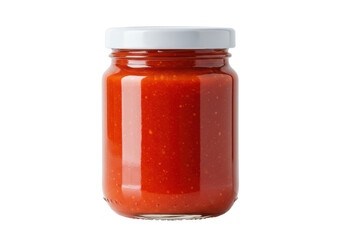 Jar of red pepper relish isolated PNG, homemade condiment for sandwiches and burgers on transparent background