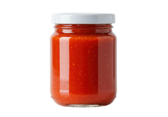 Jar of red pepper relish isolated PNG, homemade condiment for sandwiches and burgers on transparent background