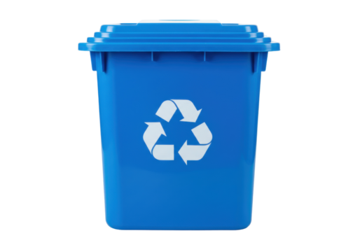 Blue recycling bin PNG isolated on transparent background, container for waste sorting and environmental protection, eco-friendly lifestyle