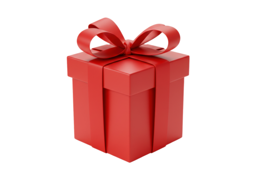 Red gift box with ribbon isolated PNG, present for Christmas, birthday, or special occasion on transparent background