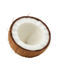 Fresh coconut half, a taste of the tropics, perfect for healthy recipes and vibrant summer promotions, evokes natural goodness and exotic flavors