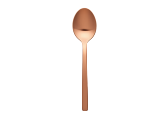 Elegant copper spoon isolated PNG on transparent background, shiny metal utensil for dining and kitchen use, modern tableware design