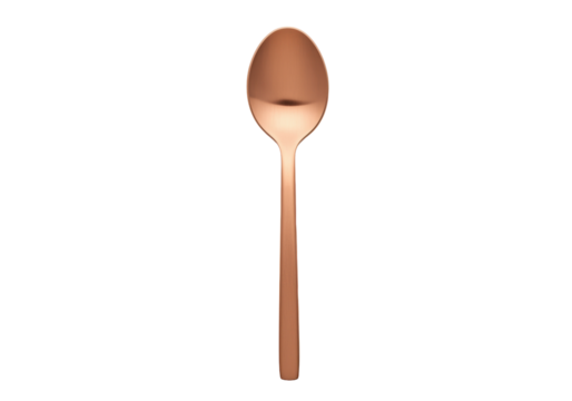 Elegant copper spoon isolated PNG on transparent background, shiny metal utensil for dining and kitchen use, modern tableware design