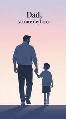 Father and son holding hands together at sunset for International Father's Day  