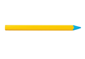 Yellow colored pencil with blue tip isolated PNG, school supply for drawing and coloring on transparent background