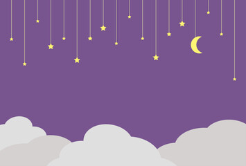 背景素材　星と月のきらめく夜空