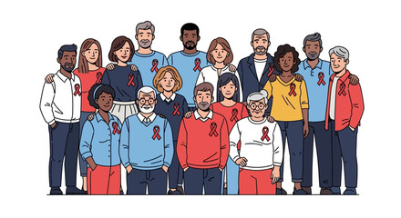 Group of diverse people promoting HIV/AIDS awareness and education - Vector illustration