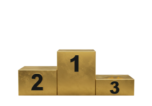 Golden winners podium isolated PNG, first second and third place award platform on transparent background for competition and success concept
