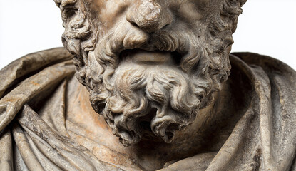 Naklejka premium Ancient stone bust of philosopher with draped cloth