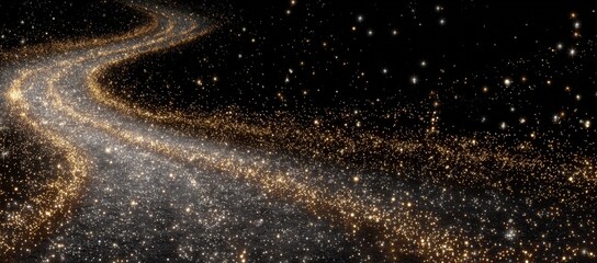 Cosmic pathway illuminated by shimmering stars and celestial dust, winding through the vastness of space, creating a mesmerizing visual journey through the universe