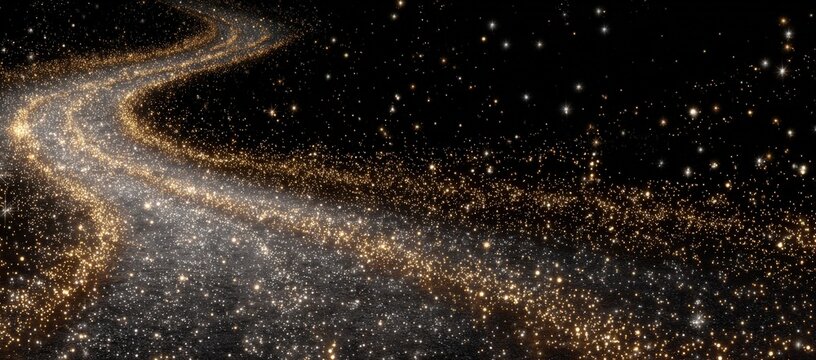 Cosmic pathway illuminated by shimmering stars and celestial dust, winding through the vastness of space, creating a mesmerizing visual journey through the universe