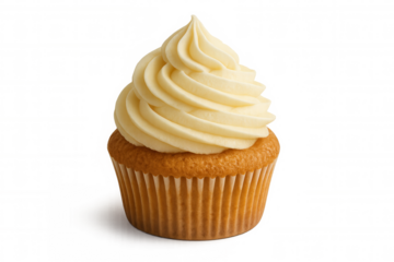 Vanilla buttercream cupcake with golden sponge cake, sweet dessert for baking, party, and celebration concepts