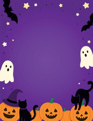 A cute Halloween card with ghosts, pumpkins and cats.