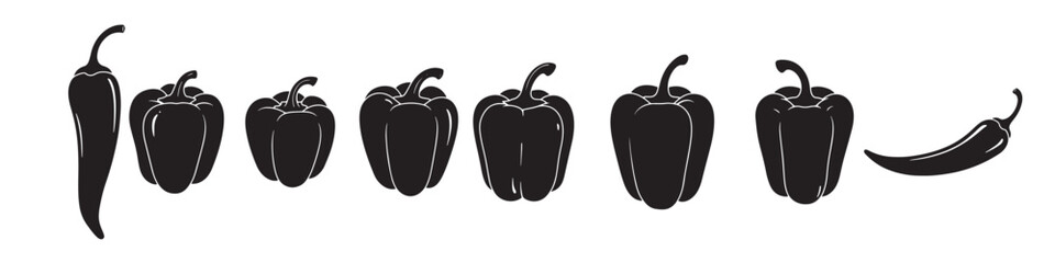 bell pepper illustrations set in simple minimal style 