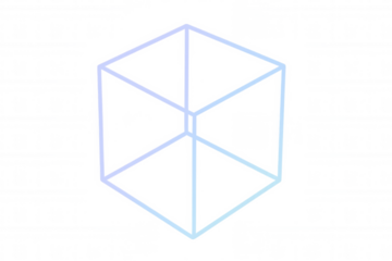 Isometric wireframe cube design on transparent background, abstract 3d geometric shape with subtle gradient lines, science and technology concept