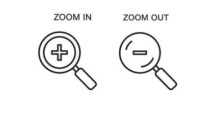 Zoom in and zoom out icons magnifying glass with plus and minus signs vector illustration of search and focus symbols