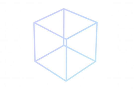 Isometric wireframe cube design on transparent background, abstract 3d geometric shape with subtle gradient lines, science and technology concept