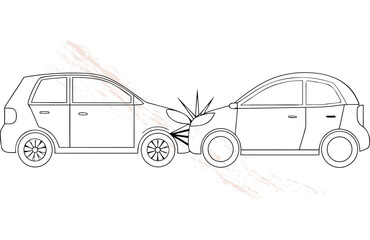 Naklejka premium Line art two compact cars in a rear end collision single line accident crash
