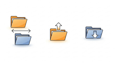 Collection of folder transfer icons representing data sharing and synchronization, illustrating file management and data exchange