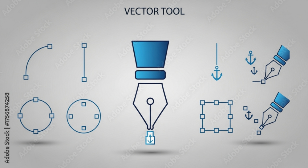 Wall mural vector tool illustration showcasing various design elements and pen tool options, demonstrating prec