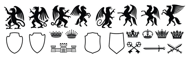 heraldic royal animals vector isolated icons