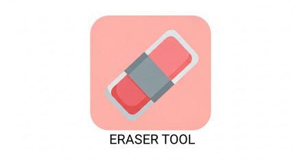 Eraser tool icon on a pink rounded square, , representing correction and removal in graphic design and digital art