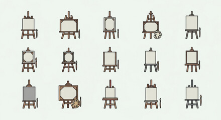 Collection of art easels, showcasing various styles and designs for painting and display purposes in a studio setting