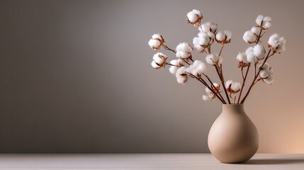 Soft fluffy cotton stems elegantly arranged in a minimalist vase creating a serene and natural aesthetic for modern decor