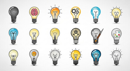 Set of creative idea light bulb icons collection of design elements for graphic design, web design, and mobile app development