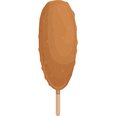 Golden Brown Corn Dog with Crispy Texture on a Wooden Stick Transparent Background