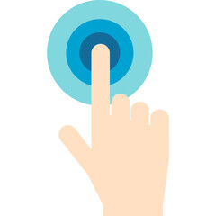 Human Index Finger Pointing Towards Concentric Blue Circles Representing A Touch Interaction On A Transparent Background