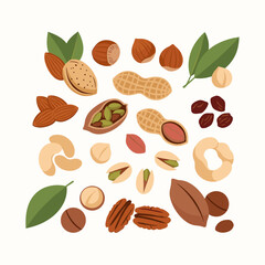A delightful assortment of various nuts and seeds presented in a pleasing arrangement.