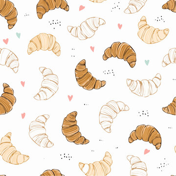 Croissant Delight A Whimsical Pattern of Freshly Baked Croissants and Playful Hearts