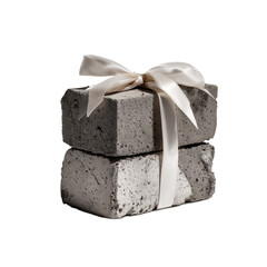 Concrete bricks tied with white ribbon