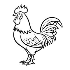 Rooster Outline PNG | Farm Chicken Vector | Black and White Poultry Illustration