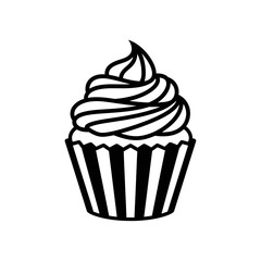 Cupcake Icon PNG | Sweet Dessert Vector | Black and White Bakery Outline Illustration