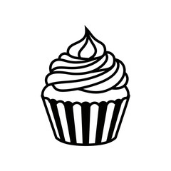 Cupcake Icon PNG | Sweet Dessert Vector | Black and White Bakery Outline Illustration