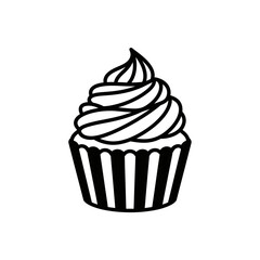 Cupcake Icon PNG | Sweet Dessert Vector | Black and White Bakery Outline Illustration
