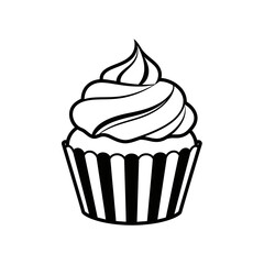 Cupcake Icon PNG | Sweet Dessert Vector | Black and White Bakery Outline Illustration