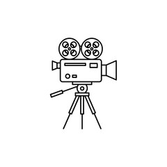 Obraz premium Vintage Film Camera Icon PNG | Movie Recorder Vector | Classic Cinema Equipment Outline Illustration