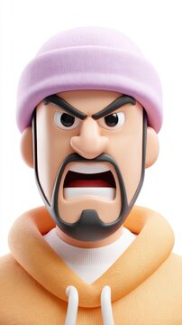 Angry man with a beard and a pink hat.