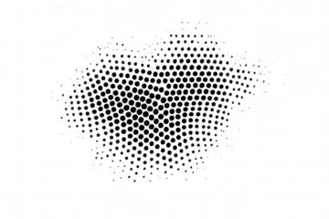 Black halftone dot pattern fading texture overlay, abstract graphic element with transparent background