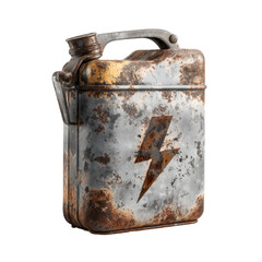 Rusty metal canister with lightning symbol